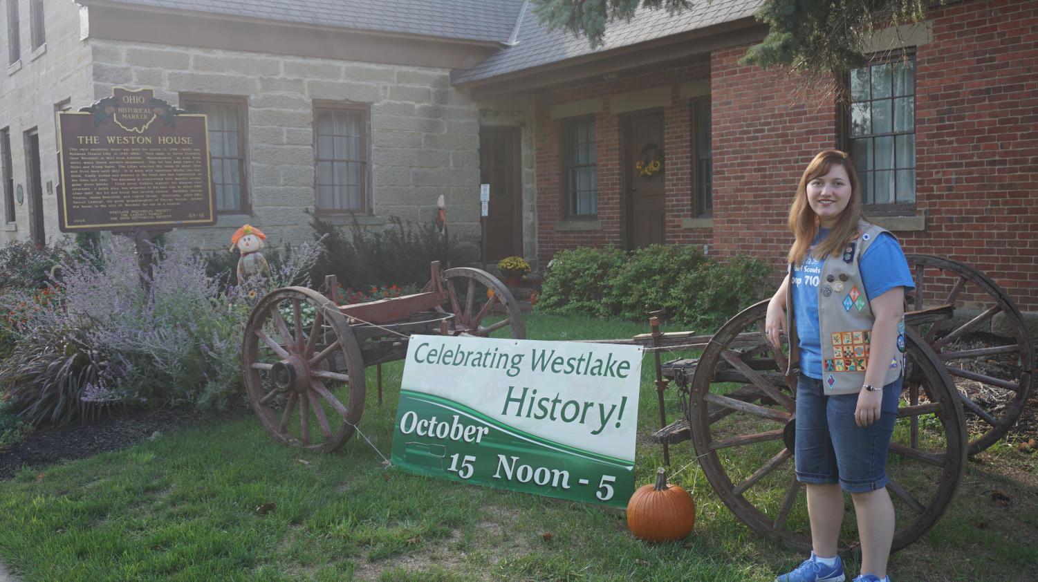 Taken October 9th, 2016. Carolyn Bedell in front of Lilly Weston House, on Center Ridge Rd by the entrance of the Westlake Recreation Center.